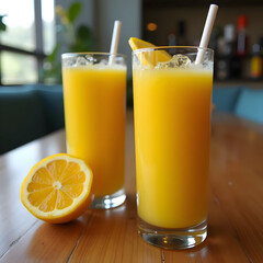 glass of lemonade with lemon