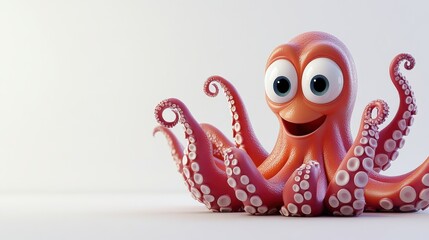 Playful Cartoon Octopus Character with Big Eyes and Cheerful Smile