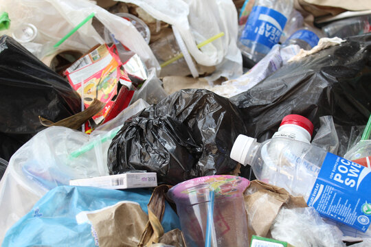 Pile of garbage in a rubbish bin. Semarang, Indonesia, December 3rd 2022