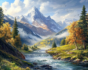 mountain river in autumn