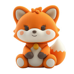Orange furry plush fox figure, transparent PNG for animated content creation