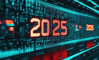 Fototapeta premium Digital Countdown Display for Year 2025 with Glowing Elements