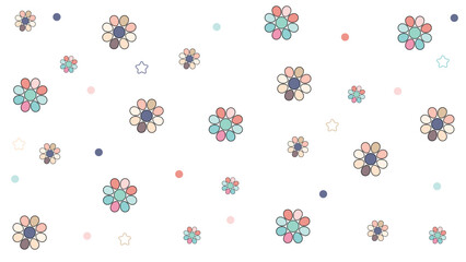 Beautiful cute and colorful flowers seamless pattern vector illustration on white background.	