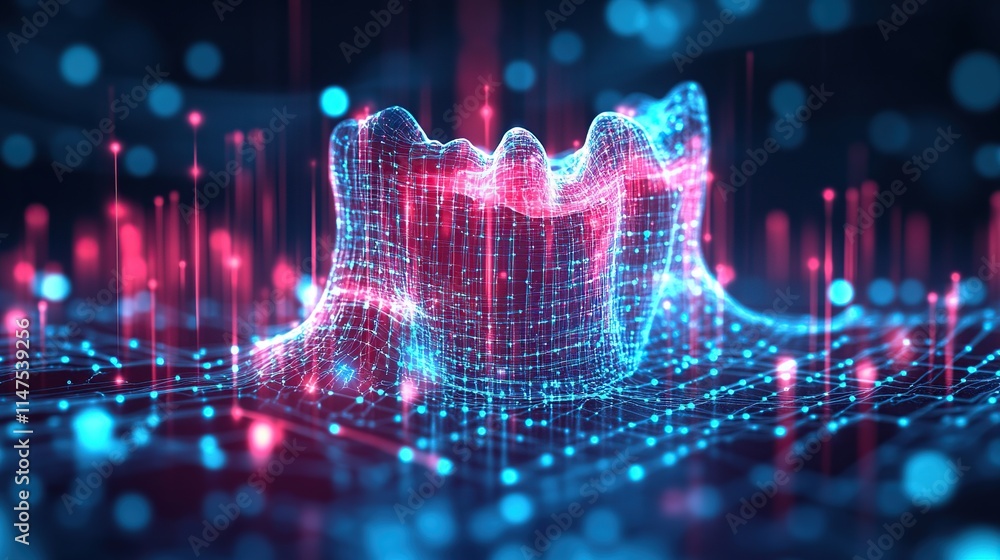 Aufkleber abstract digital landscape with glowing lines and nodes forming a 3d structure.
