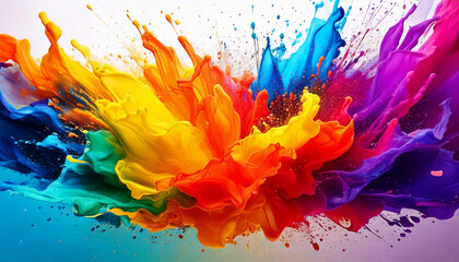 Vibrant rainbow colored inks swirl creating a beautiful explosion of color
