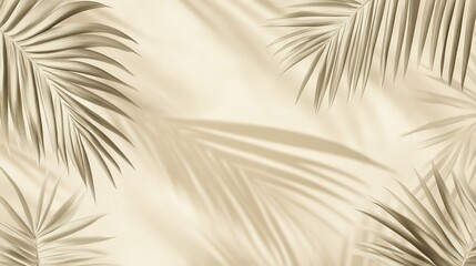 Obraz premium Elegant Beige Background with Tropical Palm Leaves and Shadows