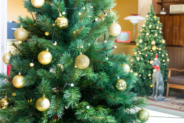 Christmas tree in living room,Festive image in holiday,Merry Christmas and Happy New Year.