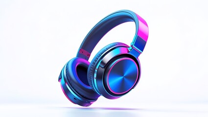 Naklejka premium Modern blue headphones with rose gold accents rest on a bright white surface, showcasing a trendy design that combines style, comfort, and high-quality sound.