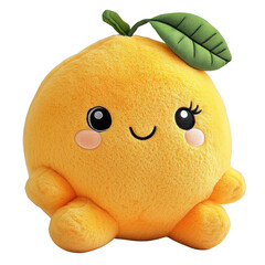 Vibrant Orange Plush Toy with Attached Leaf, Transparent PNG for Playful Designs
