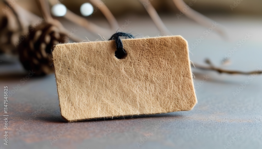 Poster rustic blank label tag on natural background crafted elements tabletop setting close-up view labelin