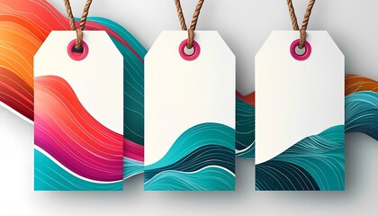 Creative blank label tag design with colorful waves studio setting digital artwork modern aesthetic focused viewpoint