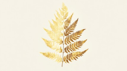 Golden fern leaf isolated on white background.