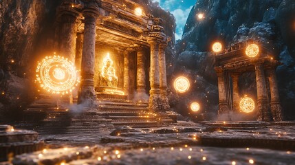 Obraz premium 3D Spiritual Awakening, Ancient 3D Spiritual Awakening Scene with Mystical Elements