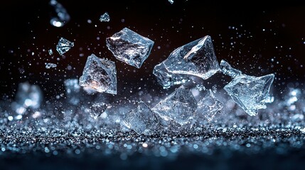 Obraz premium Shattering Ice Crystals Falling Dark Background