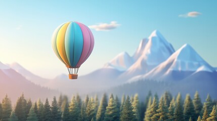 Naklejka premium Colorful Hot Air Balloon Against Majestic Mountain Landscape