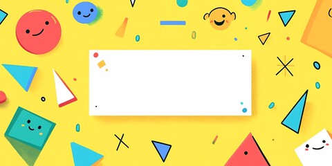 Colorful Shapes and Happy Faces Surround a Blank Space