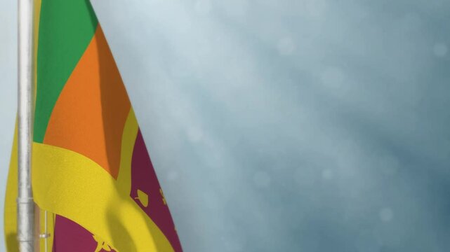 Waving Sri Lanka flag on light blue bokeh bg