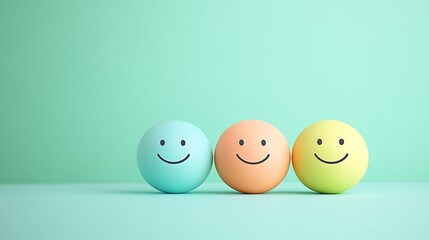 Three Smiling Pastel Spheres On A Green Background