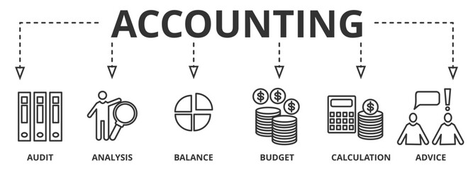 Banner financial accounting stock market graphs analysis with vector icons