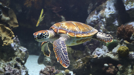 Obraz premium sea turtle swimming gracefully in vibrant coral reef habitat