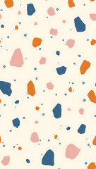 Seamless terrazzo pattern featuring vibrant specks of blue, orange, and pink against a neutral beige background for a trendy HD phone wallpaper
