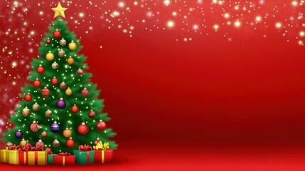 Merry Christmas! A Festive Christmas Tree with Presents and Sparkling Snow