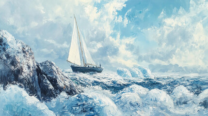 Sailing on a sunny day with vibrant waves and a clear blue sky. 