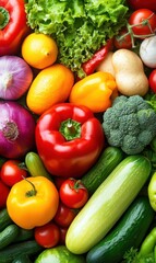 Fresh Organic Vegetables and Fruits Assorted in a Colorful Display for Healthy Eating and Cooking Ideas