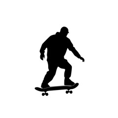 Obraz premium Silhouette of Skateboarder Riding Skateboard, Black silhouette of a skateboarder in motion, riding a skateboard with a casual stance, isolated on a white background.