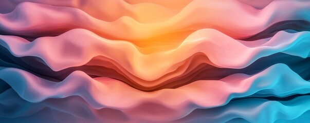 Fototapeta premium A vibrant, abstract design featuring flowing waves in shades of pink, orange, and blue, evoking a sense of calm and creativity.
