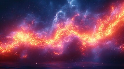 Naklejka premium A vibrant cosmic scene featuring swirling clouds of orange and blue light.