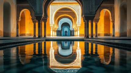 Ornate architecture with reflecting pool.