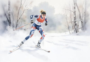 Man Cross Country Skate Skiing Style - Nordic Ski in Forest