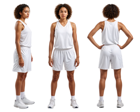 Isolated basketball player in plain white uniform – 360 mockup for sportswear design