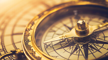 A golden compass pointing towards true north symbolizing
