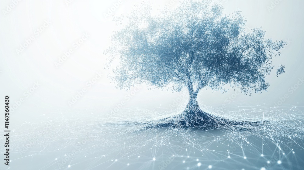 Aufkleber lone tree in digital space with lines and connections background