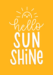 Hello Sunshine hand drawn lettering for card, sign, or print