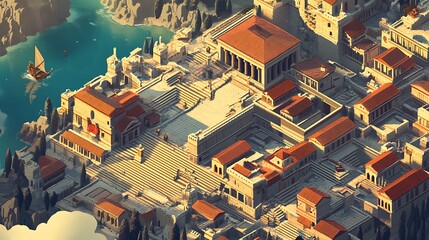Ancient Cityscape, Isometric View of a Historical City