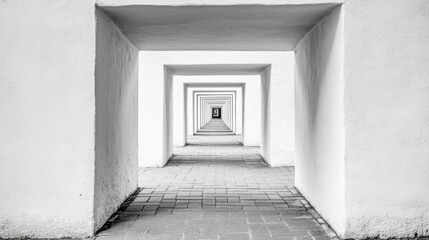 Obraz premium Monochrome perspective of a receding corridor with square openings.