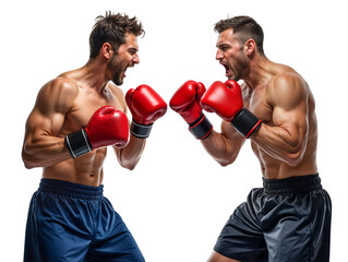 Two angry boxer in boxing gloves facing each other, ready to fight