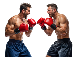 Two angry boxer in boxing gloves facing each other, ready to fight