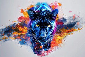 Majestic Black Panther, Digital Art, Wild Animal Artwork, Colorful Abstract Background