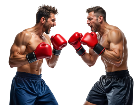Two angry boxer in boxing gloves facing each other, ready to fight
