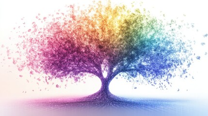 Vibrant Rainbow Tree with Colorful Leaves and Artistic Design