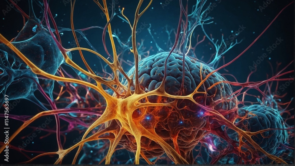 Fototapete nervous system cells in vibrant color under digital rendering