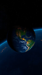 Fototapeta premium Planet earth from the space at night. Amazing planet Earth with night city lights, detailed, with white tones