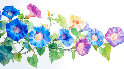 Morning glories on a white background