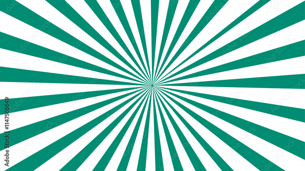 Poster Abstract background with rays retro starburst. Funky ray elements, circle motifs, reminiscent of circus themes. Green and white twisted swirl. Spiral radial striped backdrop design.