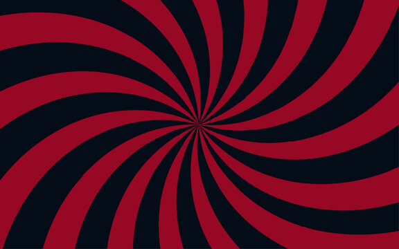 Abstract background with rays retro starburst. Funky ray elements, circle motifs, reminiscent of circus themes. Black and Red twisted swirl. Spiral radial striped backdrop design.