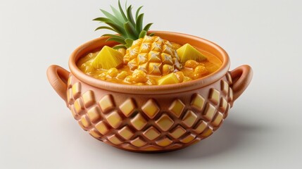Vibrant pineapple dish served in a beautifully crafted ceramic bowl set against a simple wooden table backdrop